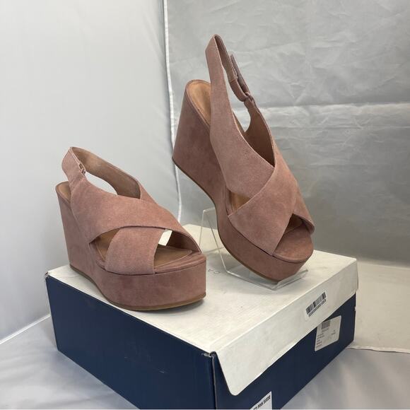 Caslon Kenley Wedge Sandal Open Toe Cross Strap Platform Dusty Pink Suede - Picture 1 of 15